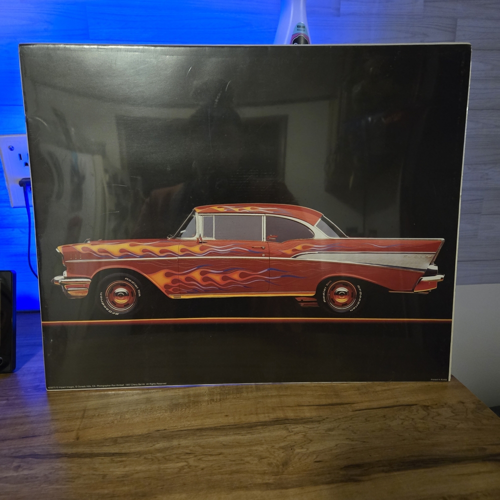 1957 Chevy Belair Vintage Car Art with Red Flames